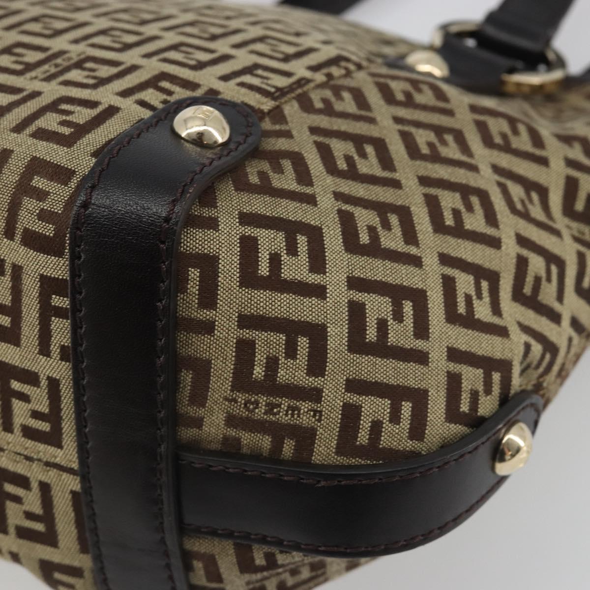 FENDI Zucchino Canvas Hand Bag Beige Gold Auth 192524A