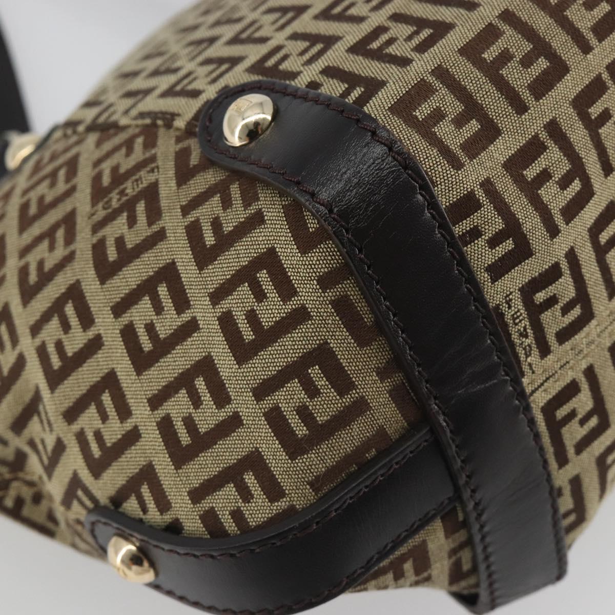 FENDI Zucchino Canvas Hand Bag Beige Gold Auth 192524A