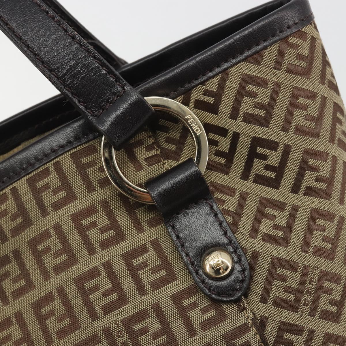 FENDI Zucchino Canvas Hand Bag Beige Gold Auth 192524A