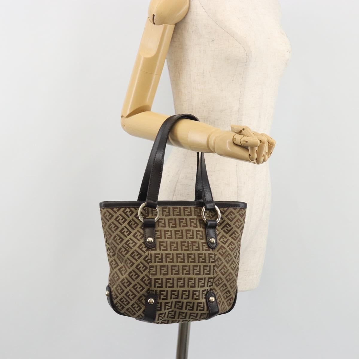 FENDI Zucchino Canvas Hand Bag Beige Gold Auth 192524A