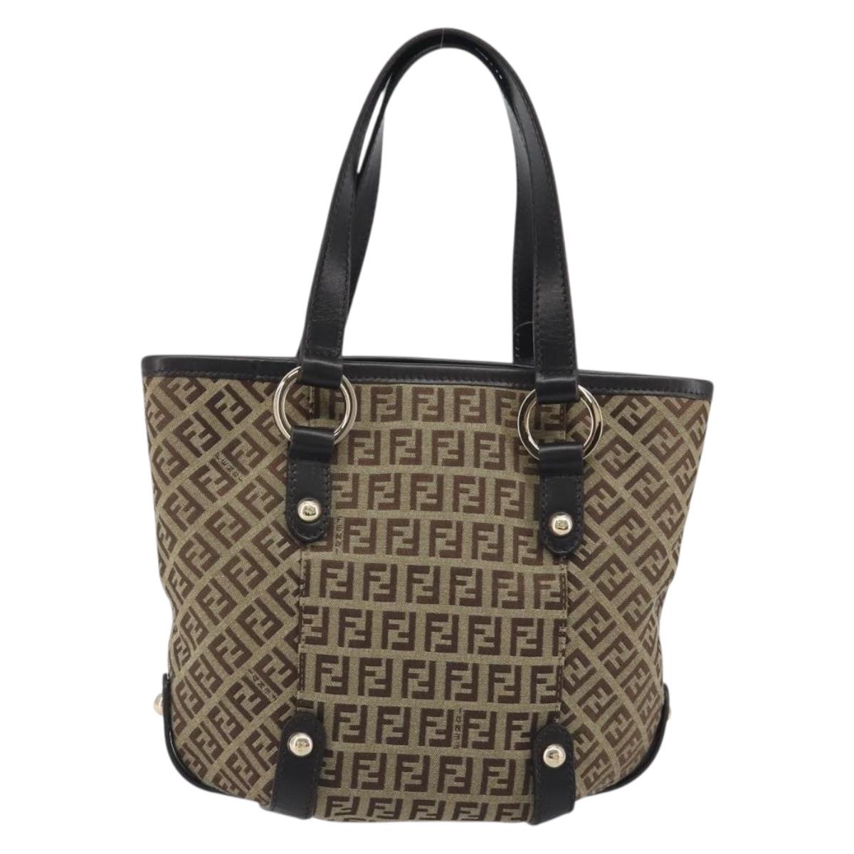 FENDI Zucchino Canvas Hand Bag Beige Gold Auth 192524A