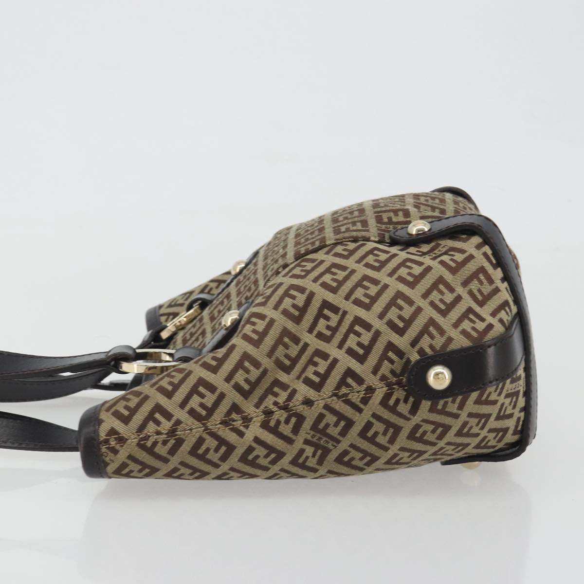 FENDI Zucchino Canvas Hand Bag Beige Gold Auth 192524A