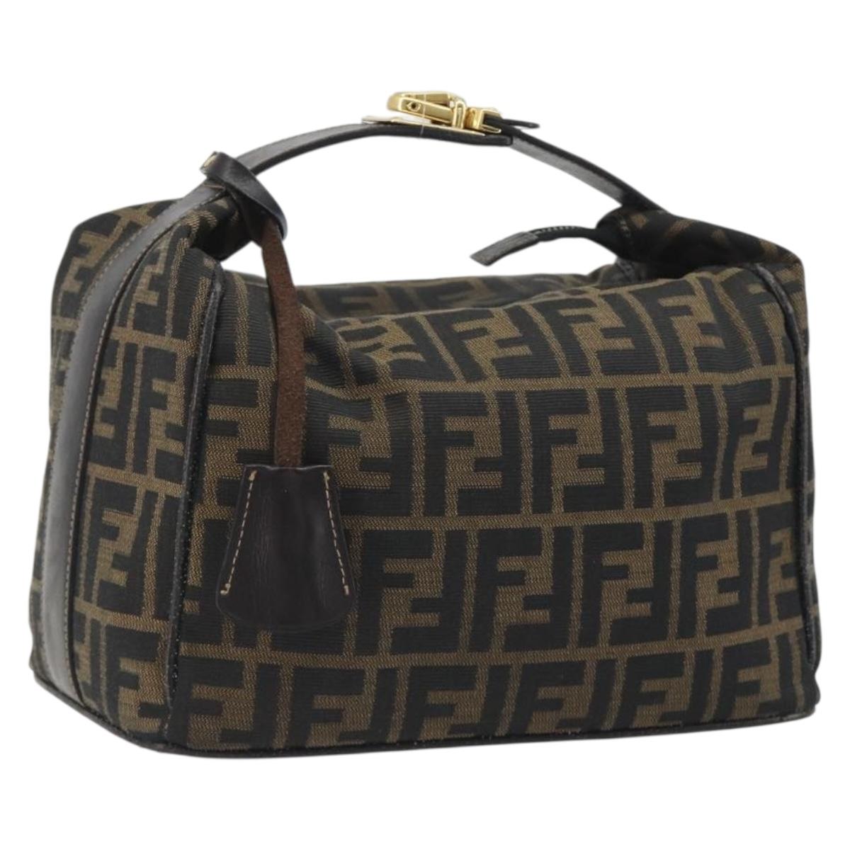FENDI Zucca Canvas Hand Bag Black Brown Auth 192526A