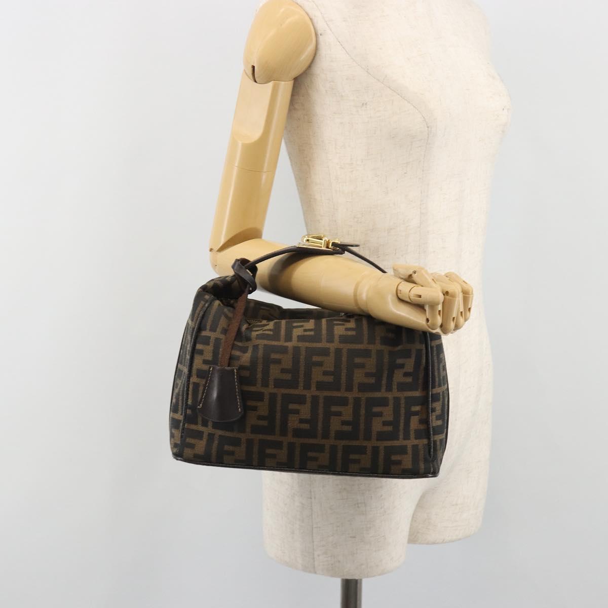 FENDI Zucca Canvas Hand Bag Black Brown Auth 192526A