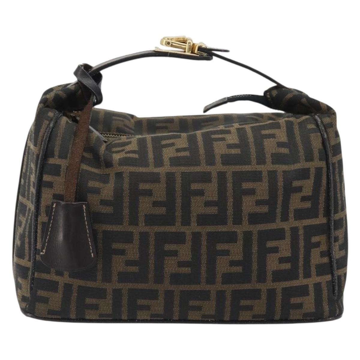 FENDI Zucca Canvas Hand Bag Black Brown Auth 192526A