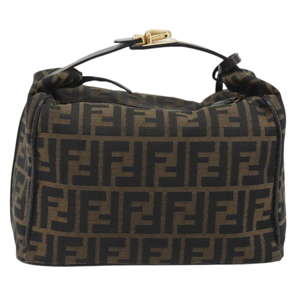 FENDI Zucca Canvas Hand Bag Black Brown Auth 192526A