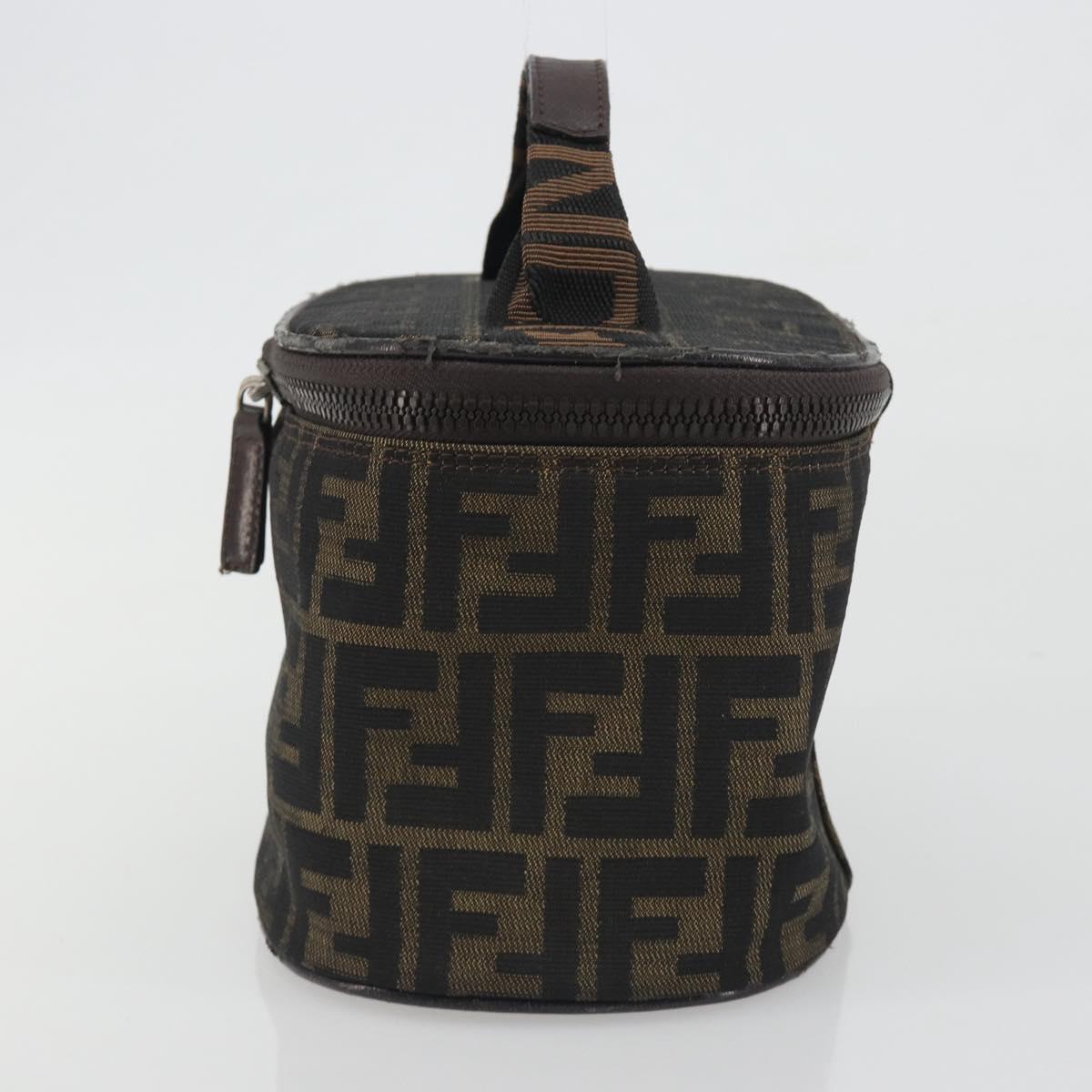 FENDI Zucca Canvas Vanity Bag Brown Black Auth 192527