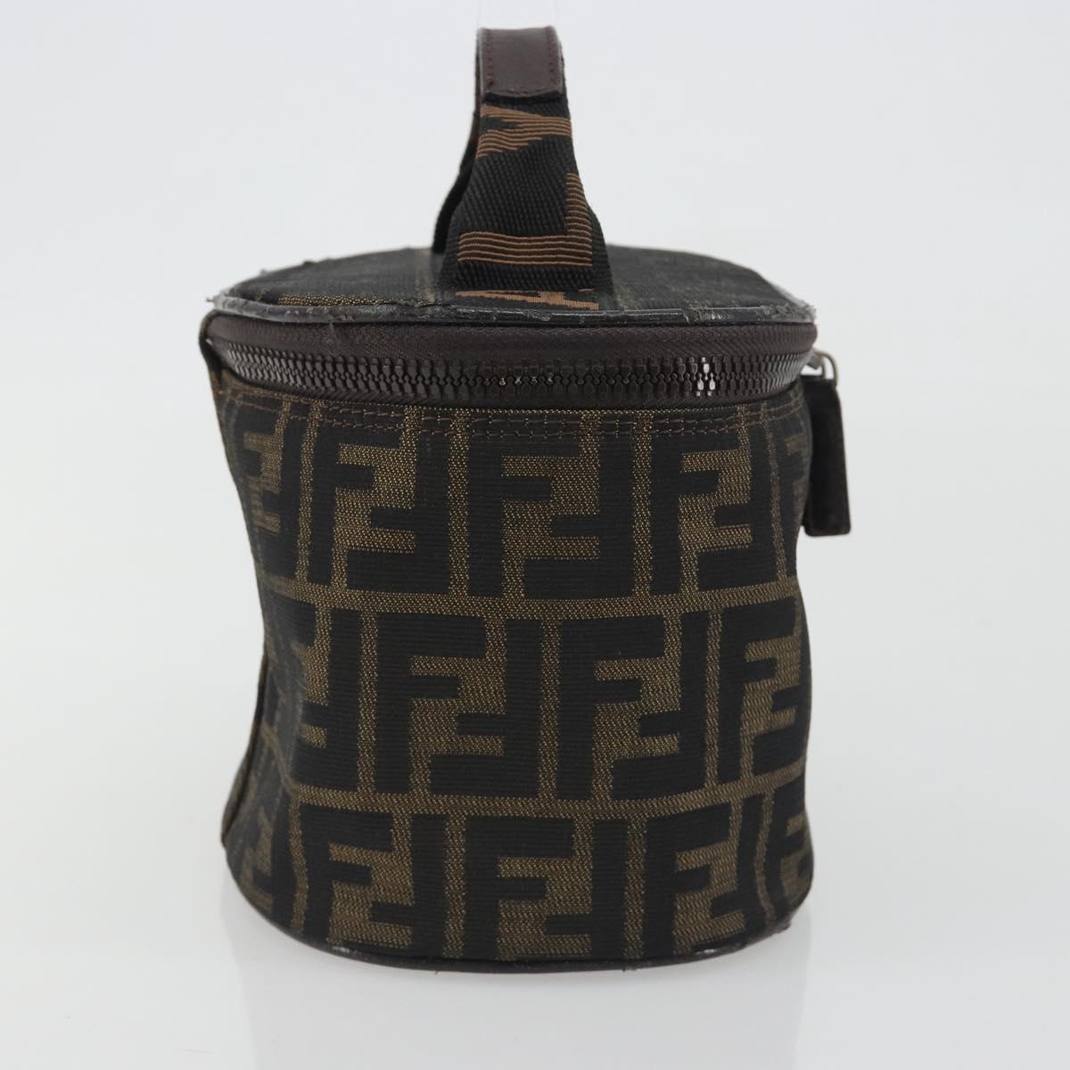 FENDI Zucca Canvas Vanity Bag Brown Black Auth 192527