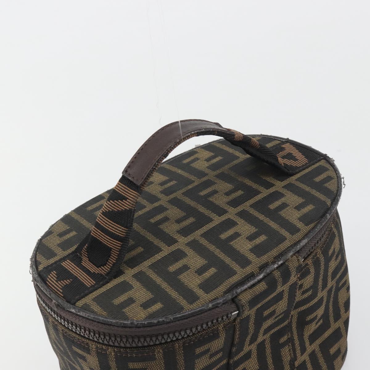 FENDI Zucca Canvas Vanity Bag Brown Black Auth 192527