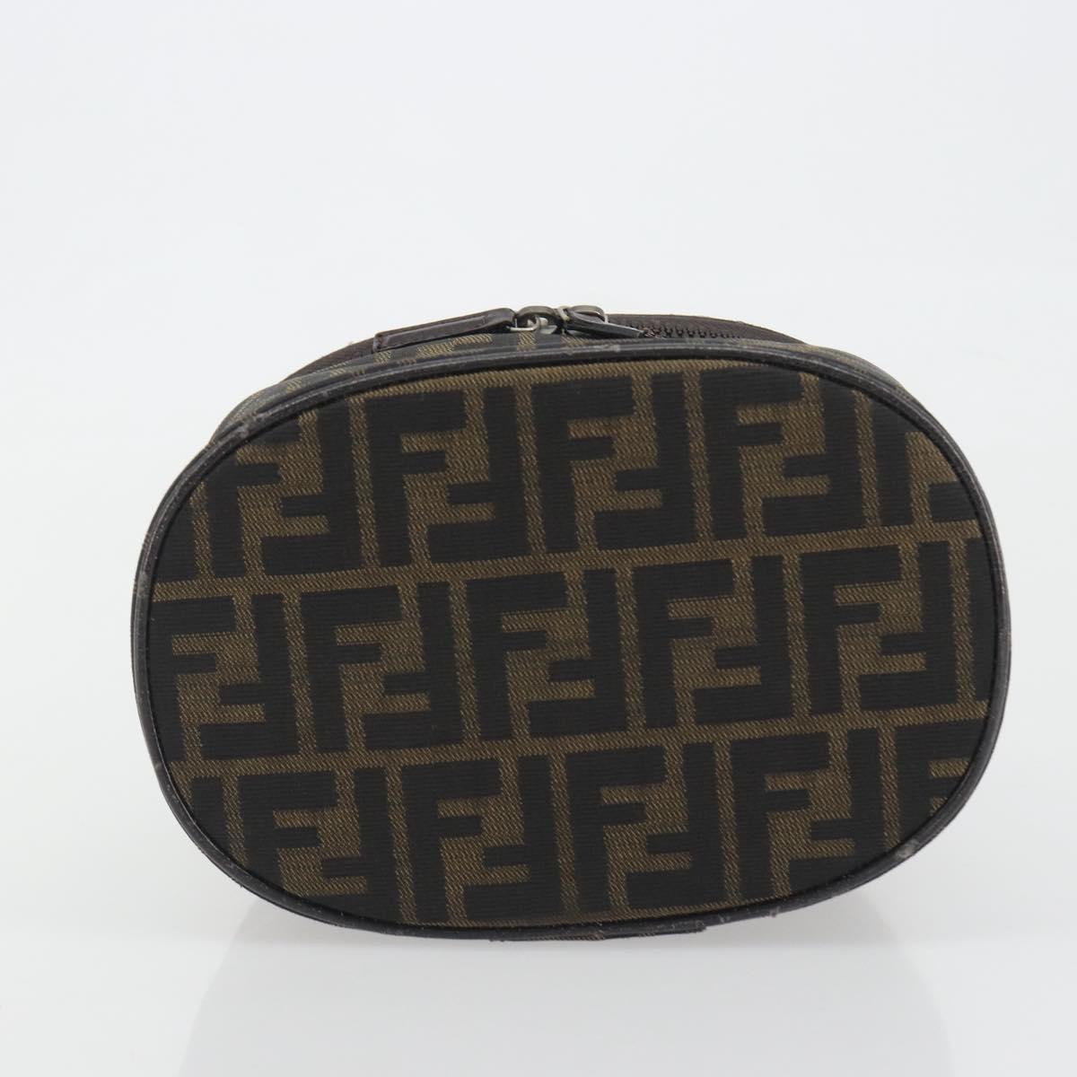 FENDI Zucca Canvas Vanity Bag Brown Black Auth 192527