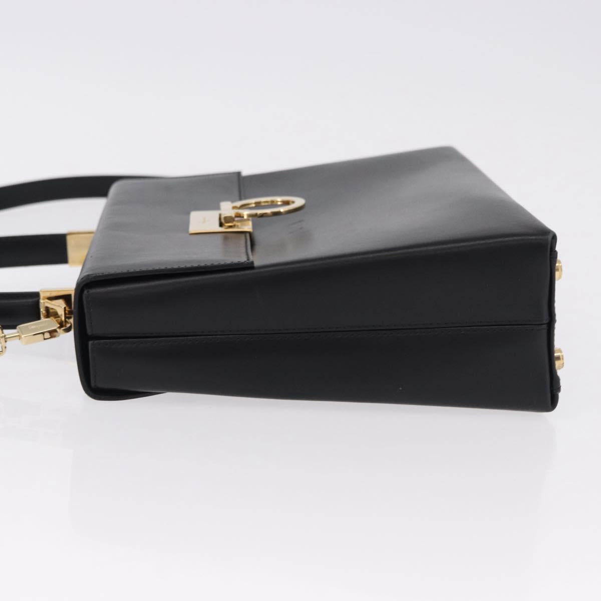 Salvatore Ferragamo Gancini Hand Bag Leather 2way Black Gold Auth 192528A