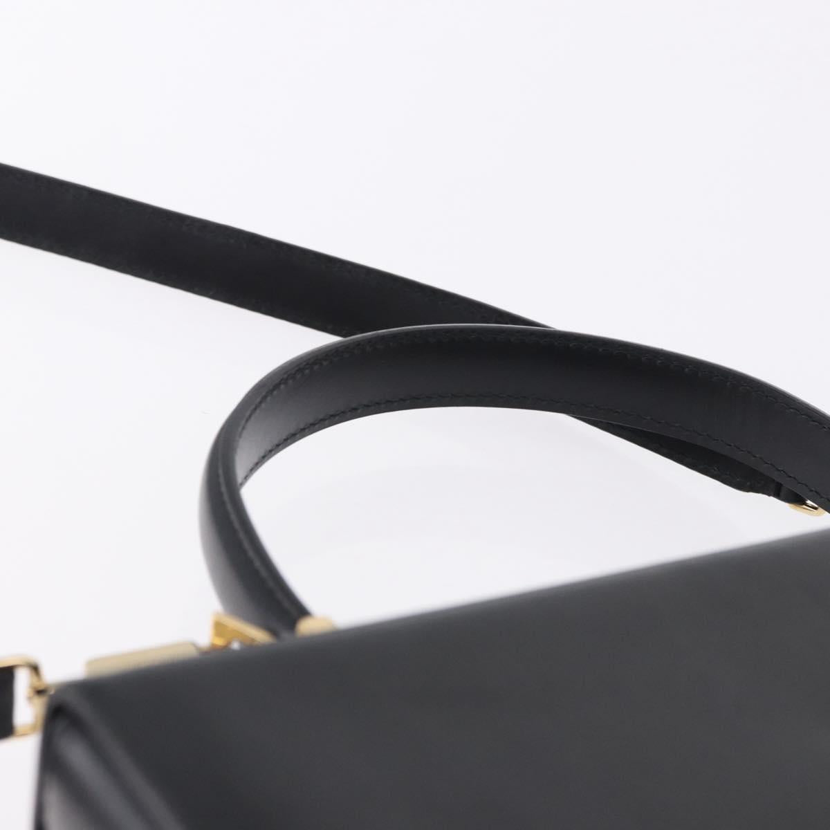 Salvatore Ferragamo Gancini Hand Bag Leather 2way Black Gold Auth 192528A