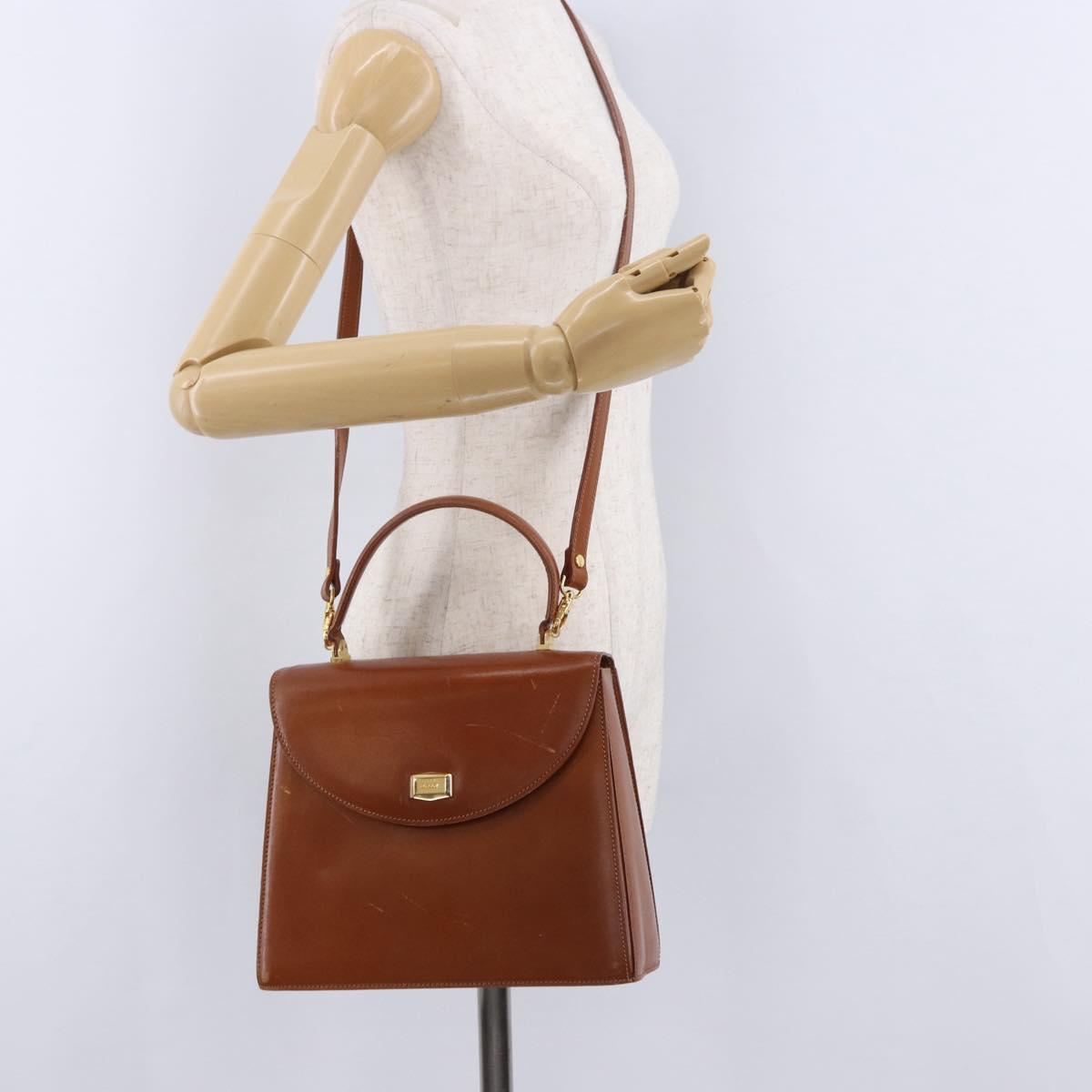 BALLY Hand Bag Leather Brown Gold Auth 192529