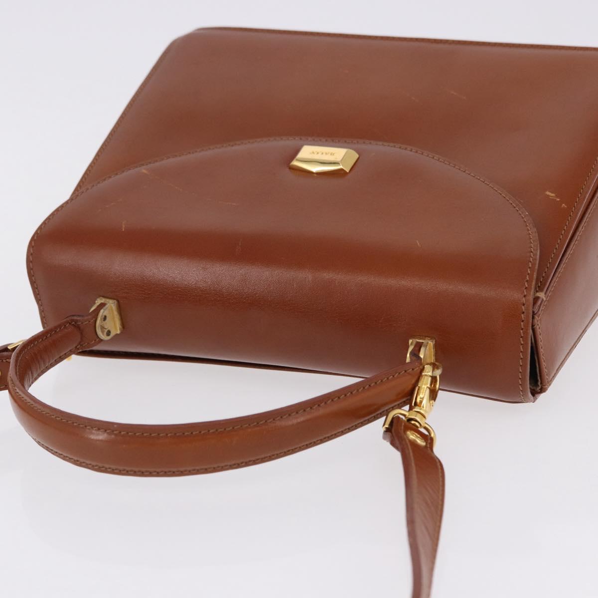 BALLY Hand Bag Leather Brown Gold Auth 192529