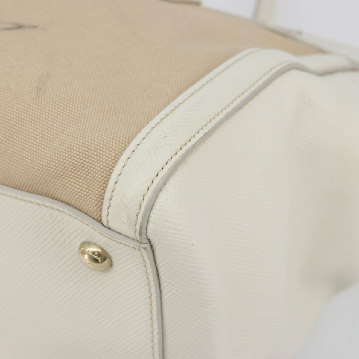 PRADA Hand Bag Canvas Beige Gold Auth 192530A