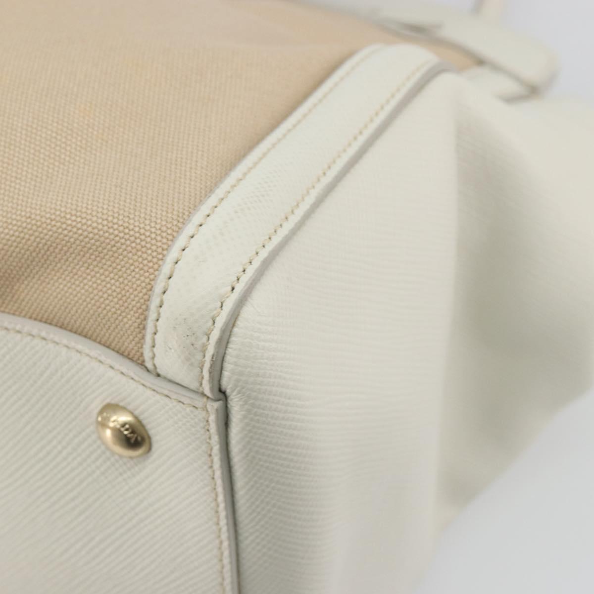 PRADA Hand Bag Canvas Beige Gold Auth 192530A