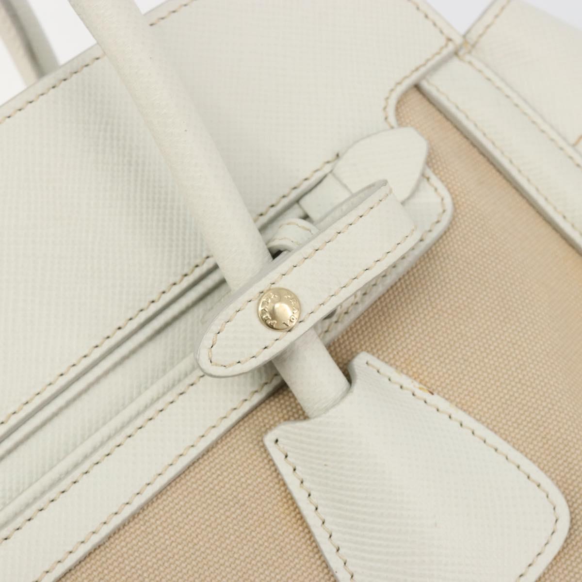 PRADA Hand Bag Canvas Beige Gold Auth 192530A