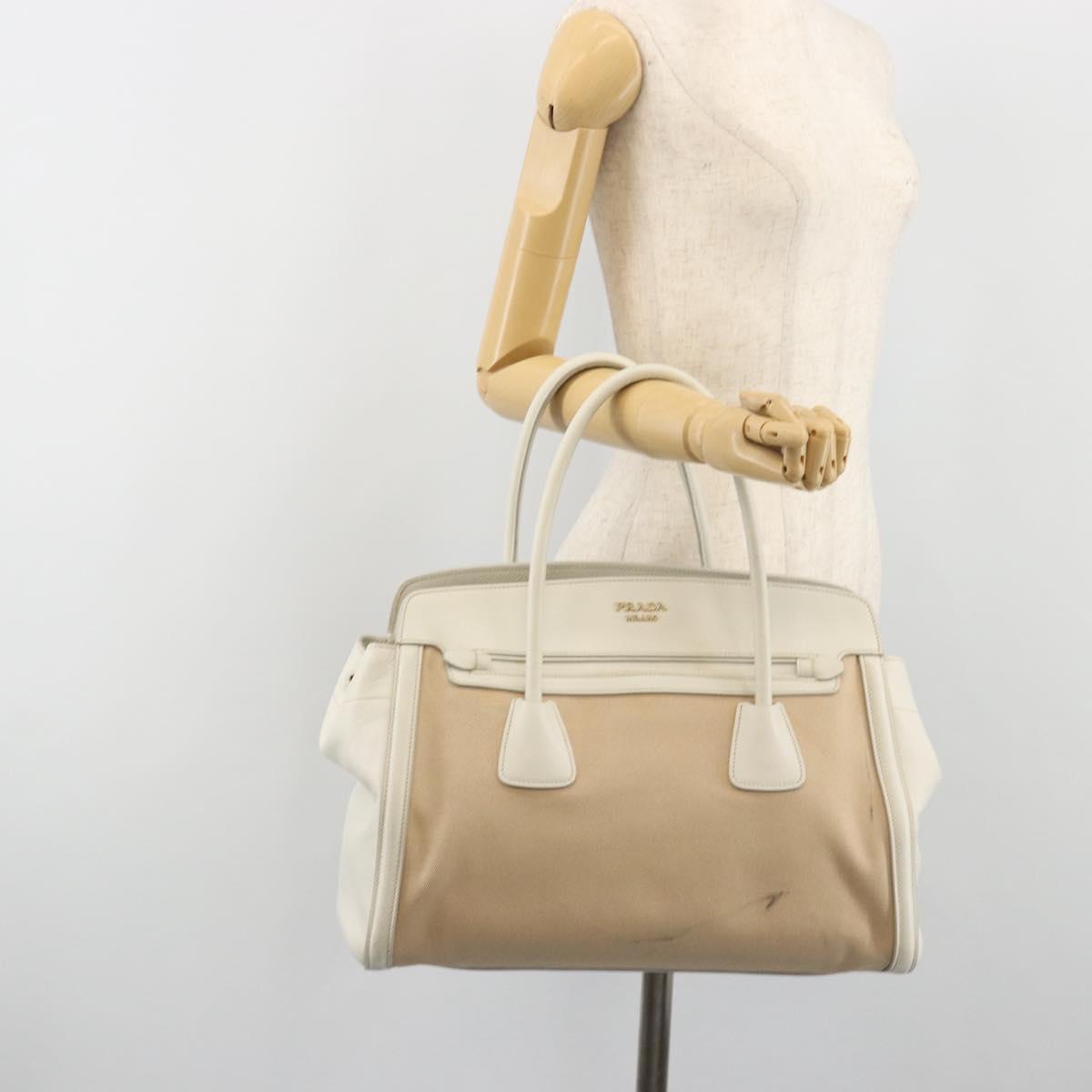 PRADA Hand Bag Canvas Beige Gold Auth 192530A