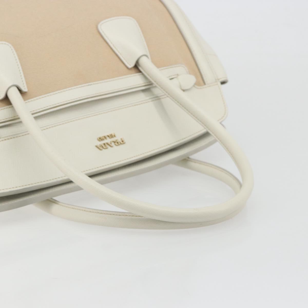PRADA Hand Bag Canvas Beige Gold Auth 192530A