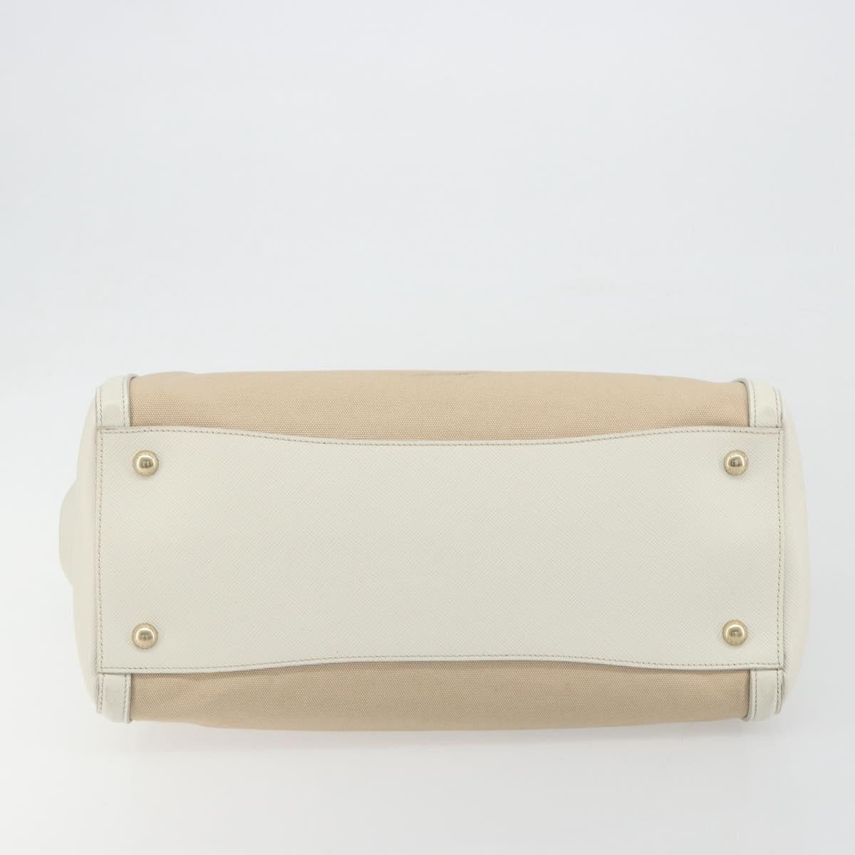 PRADA Hand Bag Canvas Beige Gold Auth 192530A