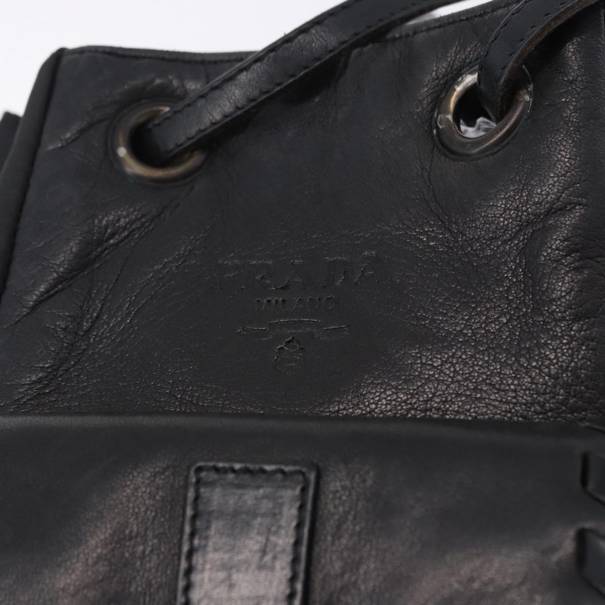 PRADA Purse Shoulder Bag Nylon Leather Black Silver Auth 192532