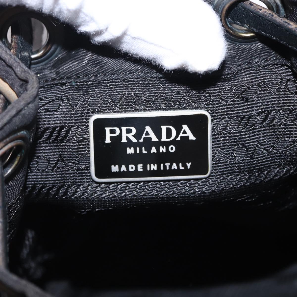 PRADA Purse Shoulder Bag Nylon Leather Black Silver Auth 192532