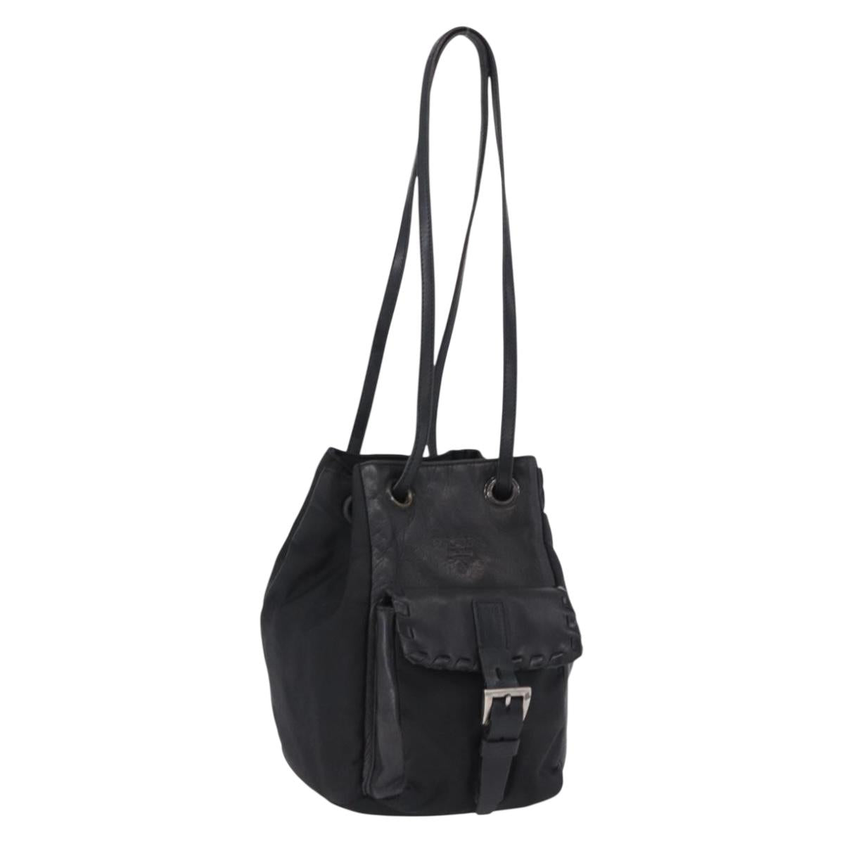 PRADA Purse Shoulder Bag Nylon Leather Black Silver Auth 192532