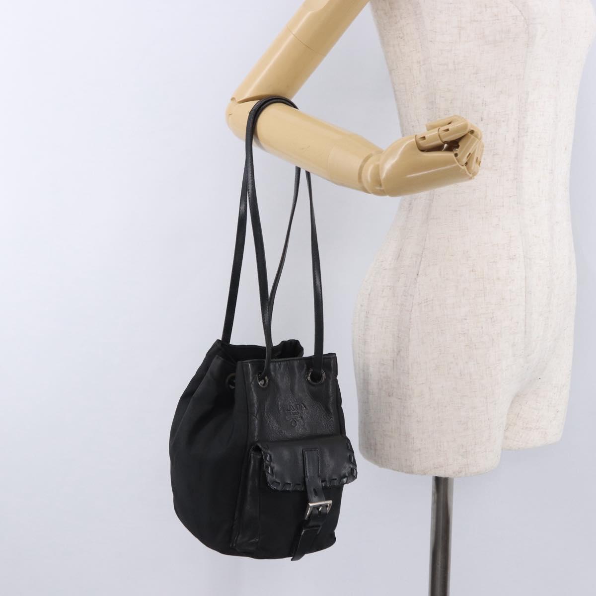 PRADA Purse Shoulder Bag Nylon Leather Black Silver Auth 192532