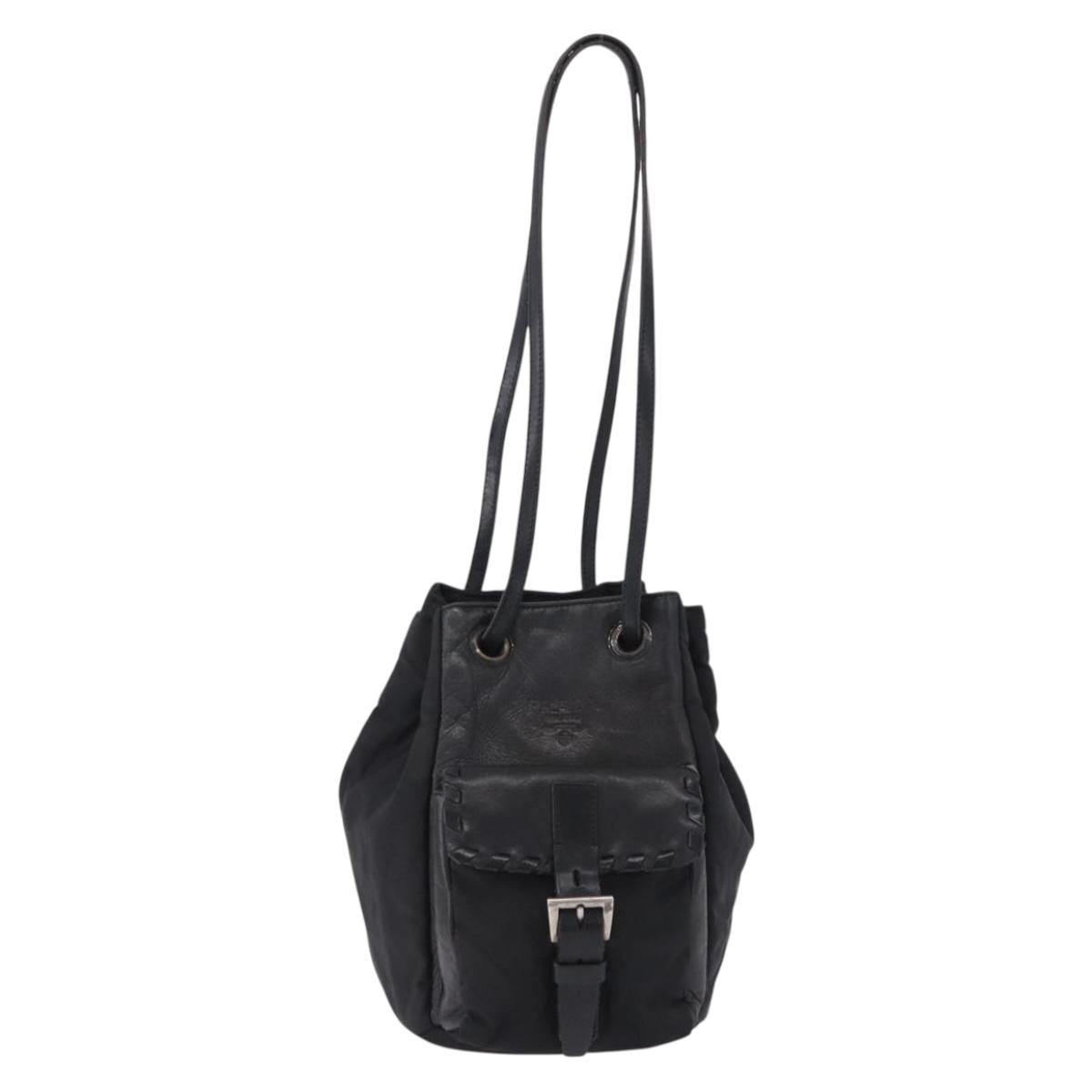 PRADA Purse Shoulder Bag Nylon Leather Black Silver Auth 192532