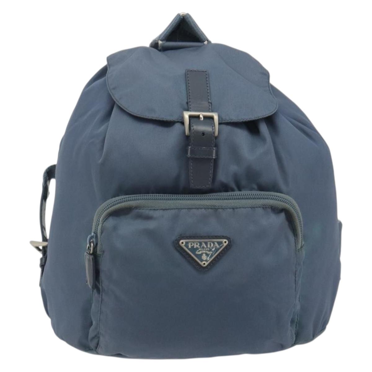 PRADA Backpack Nylon Light Blue Silver Auth 192533