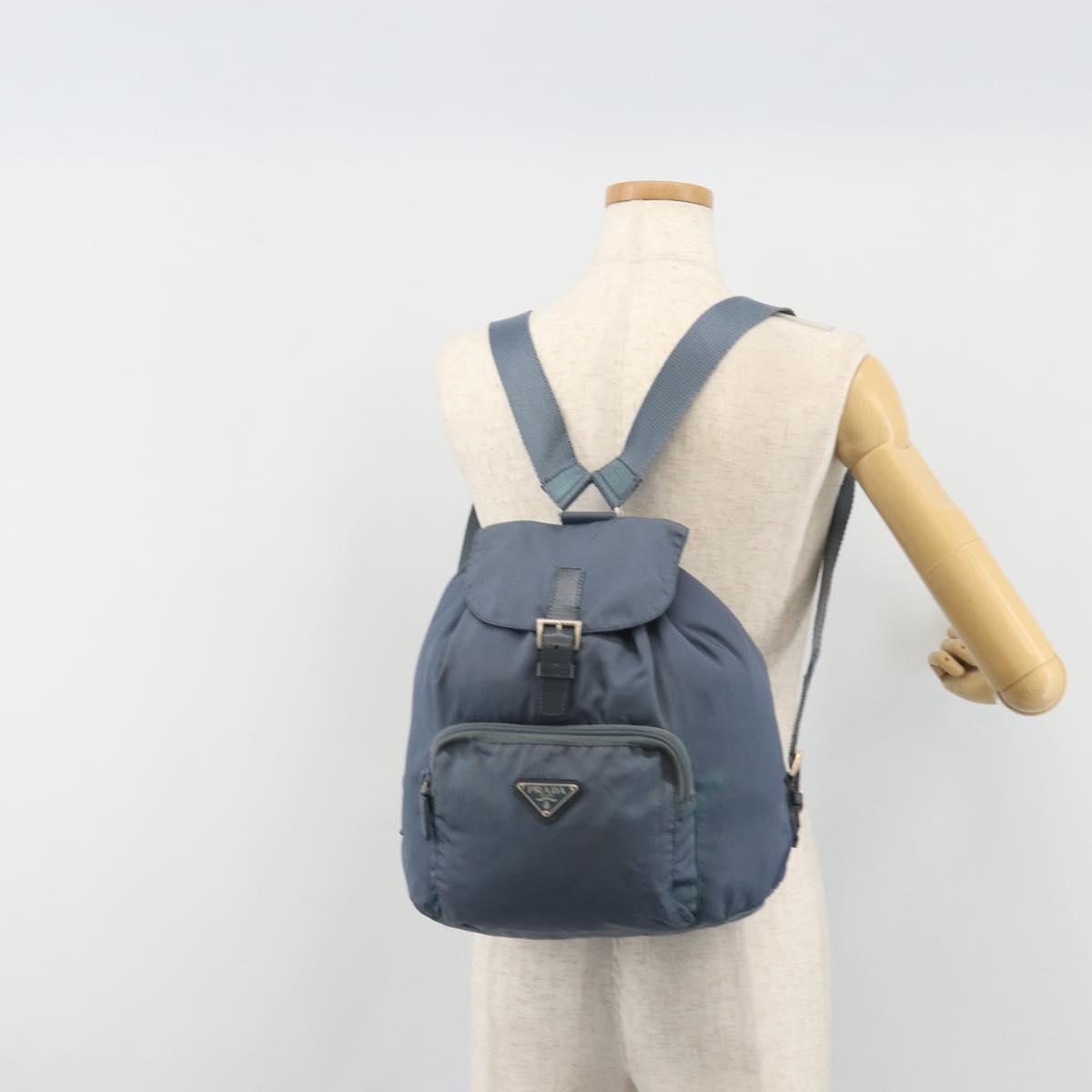 PRADA Backpack Nylon Light Blue Silver Auth 192533