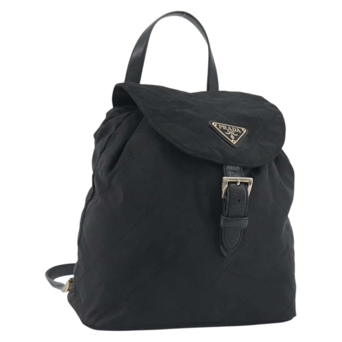 PRADA Quilted Backpack Nylon Black Gold Auth 192534