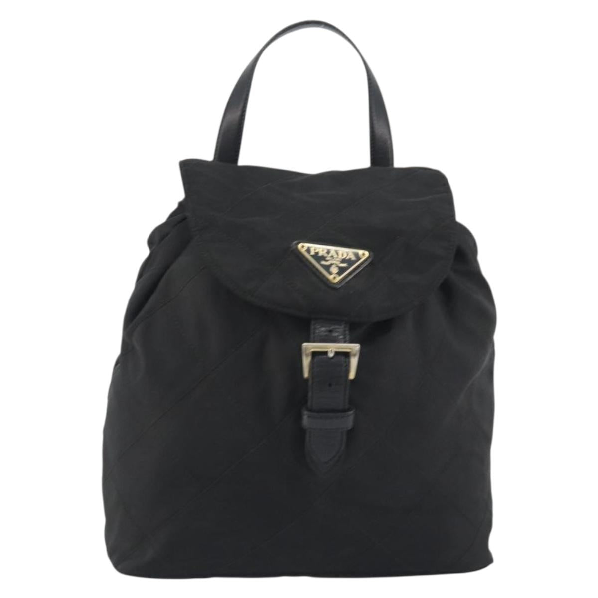 PRADA Quilted Backpack Nylon Black Gold Auth 192534