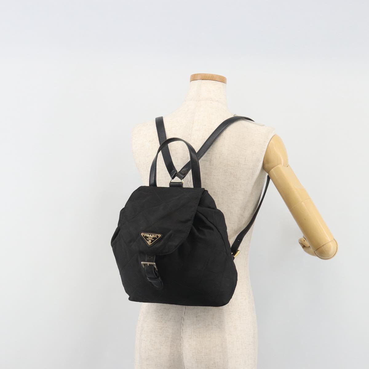 PRADA Quilted Backpack Nylon Black Gold Auth 192534