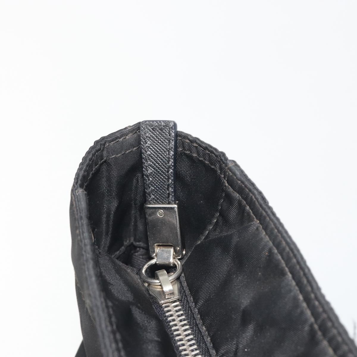 PRADA Tote Bag Nylon Black Silver Auth 192535