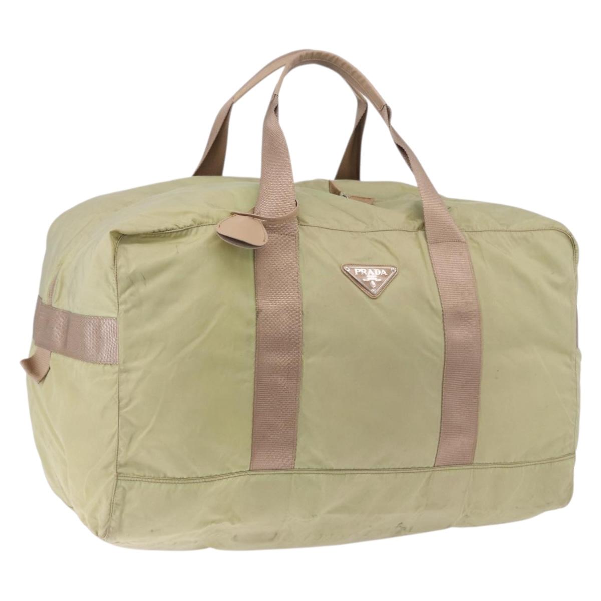 PRADA Boston Bag Nylon Khaki Silver Auth 192536