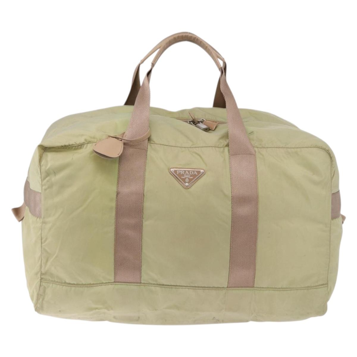 PRADA Boston Bag Nylon Khaki Silver Auth 192536
