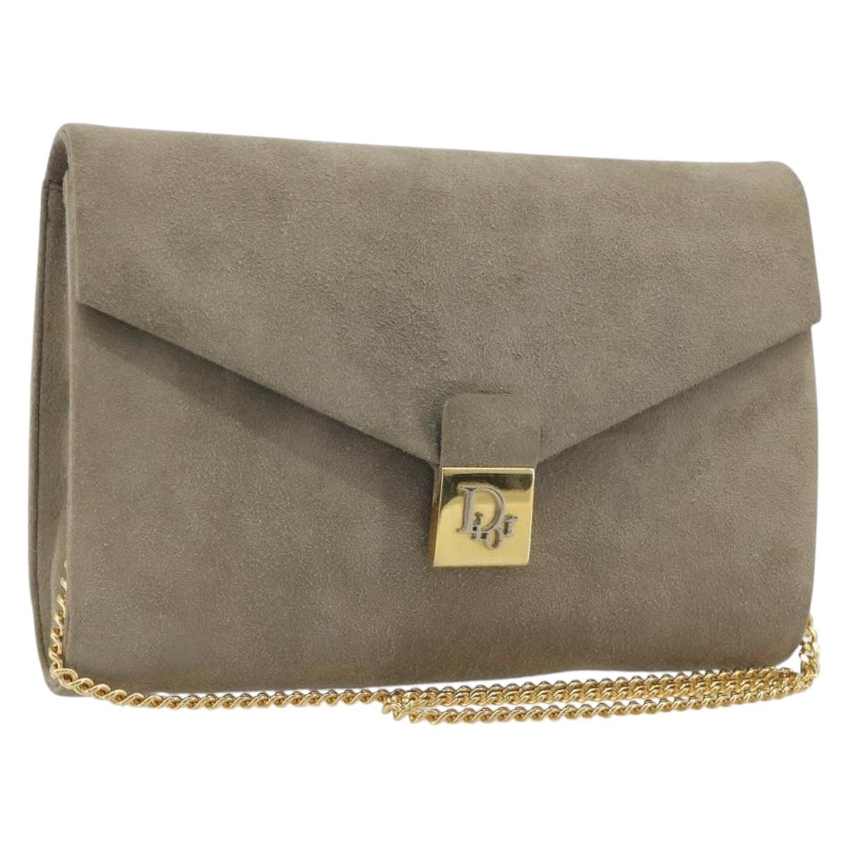 Christian Dior Chain Shoulder Bag Suede Beige Gold Auth 192537