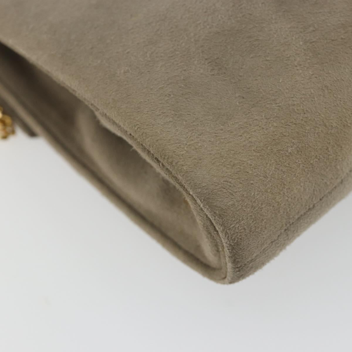 Christian Dior Chain Shoulder Bag Suede Beige Gold Auth 192537