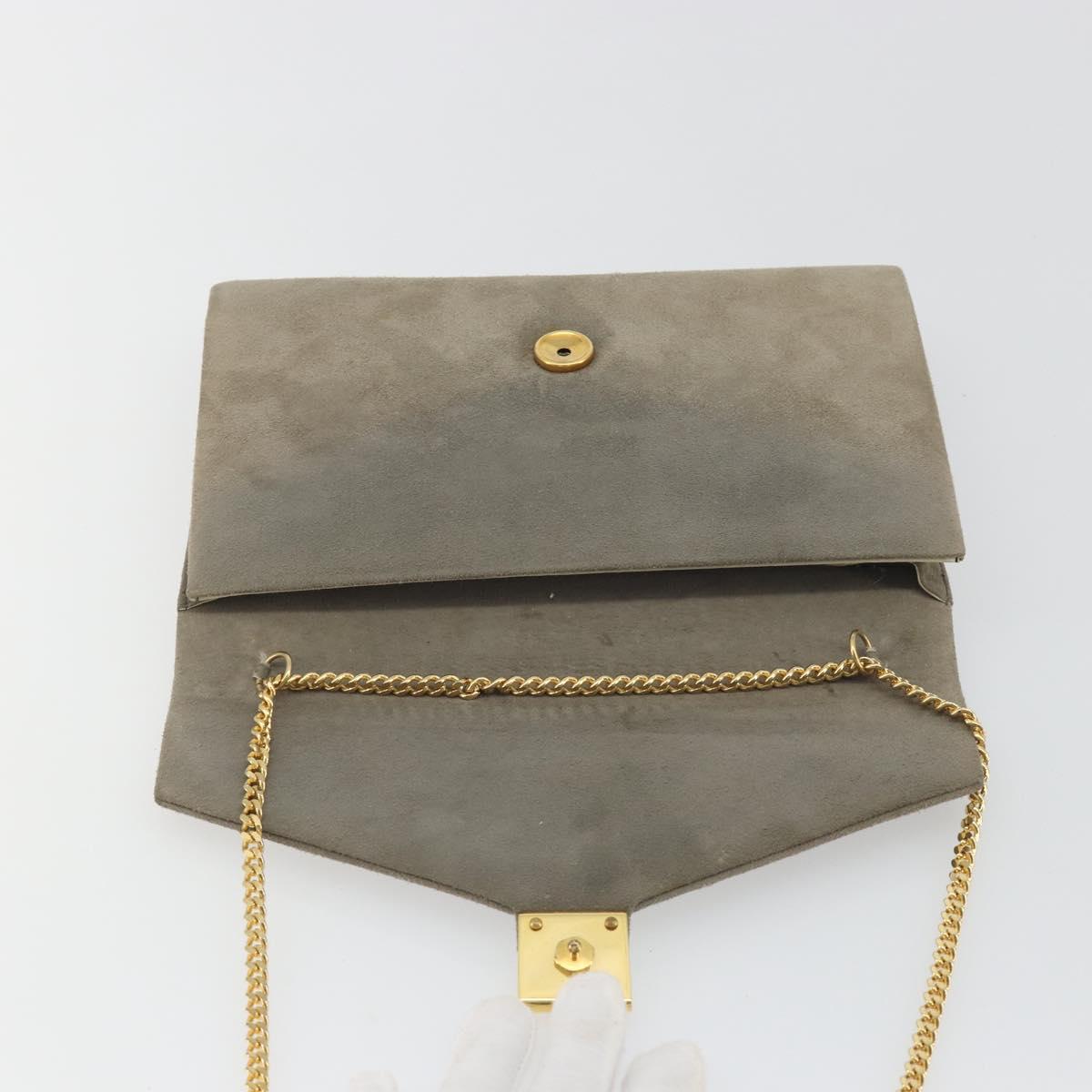 Christian Dior Chain Shoulder Bag Suede Beige Gold Auth 192537