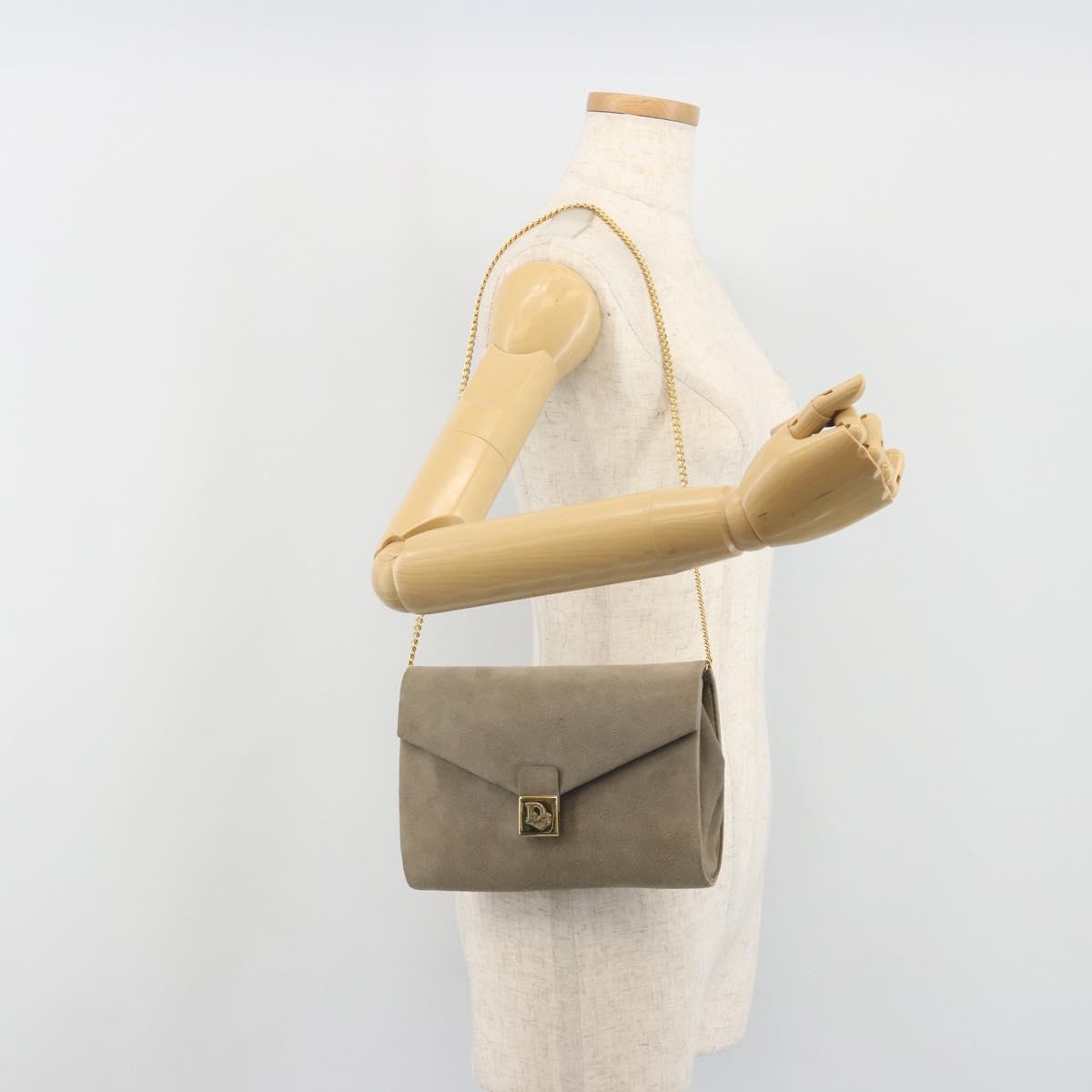 Christian Dior Chain Shoulder Bag Suede Beige Gold Auth 192537