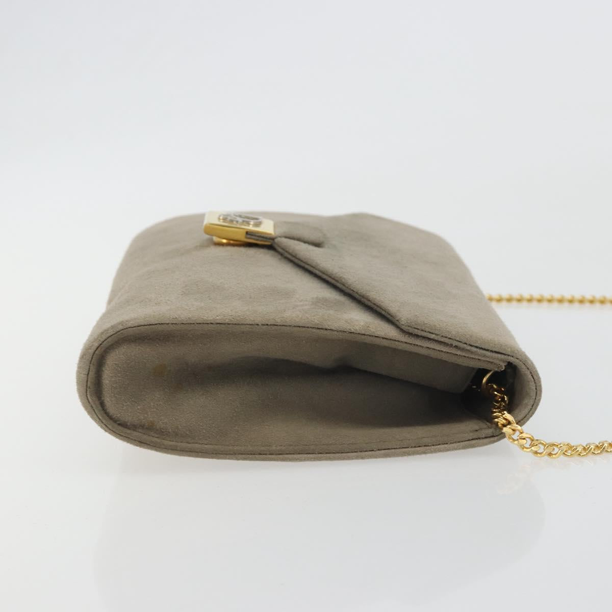 Christian Dior Chain Shoulder Bag Suede Beige Gold Auth 192537