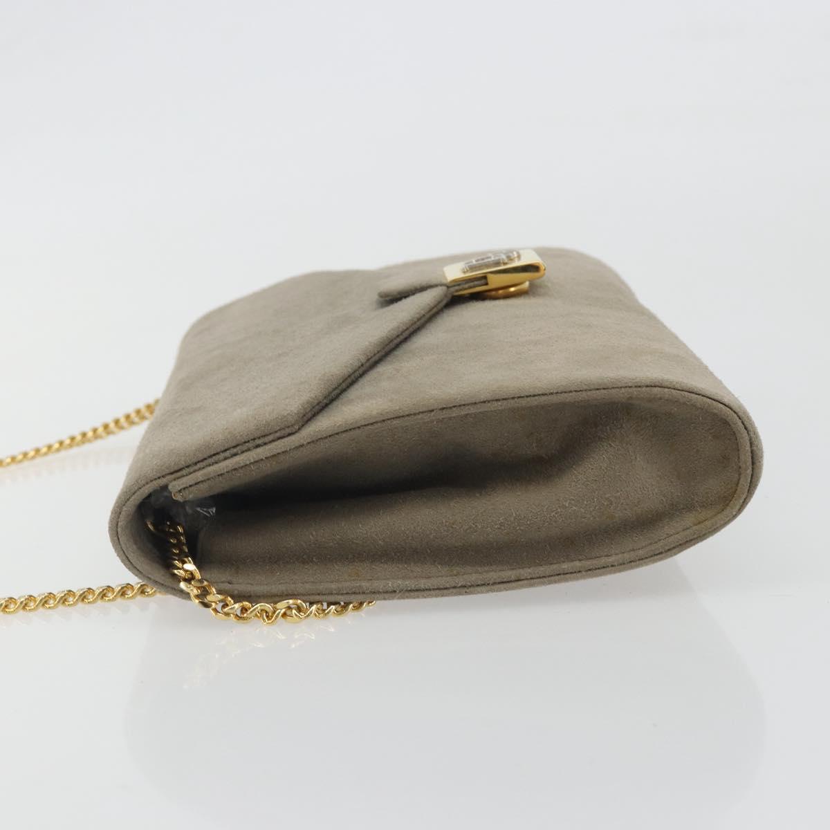 Christian Dior Chain Shoulder Bag Suede Beige Gold Auth 192537