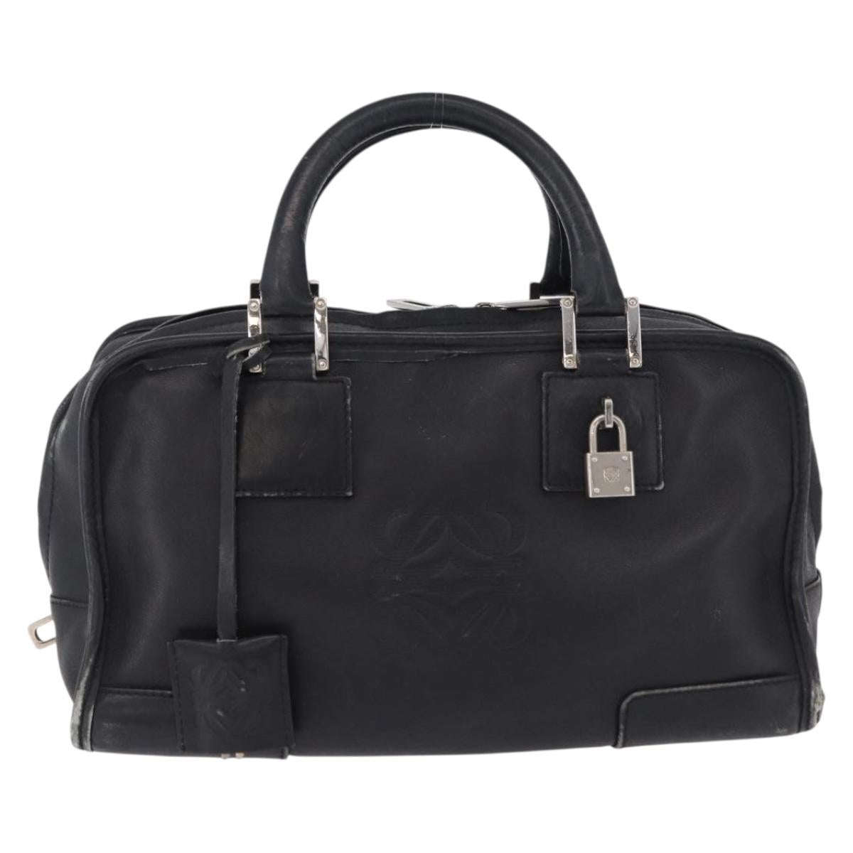 LOEWE Anagram Americana 28 Hand Bag Leather Gold Black Auth 192538