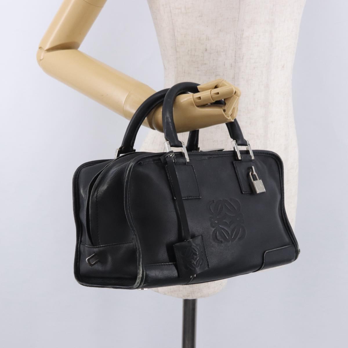 LOEWE Anagram Americana 28 Hand Bag Leather Gold Black Auth 192538