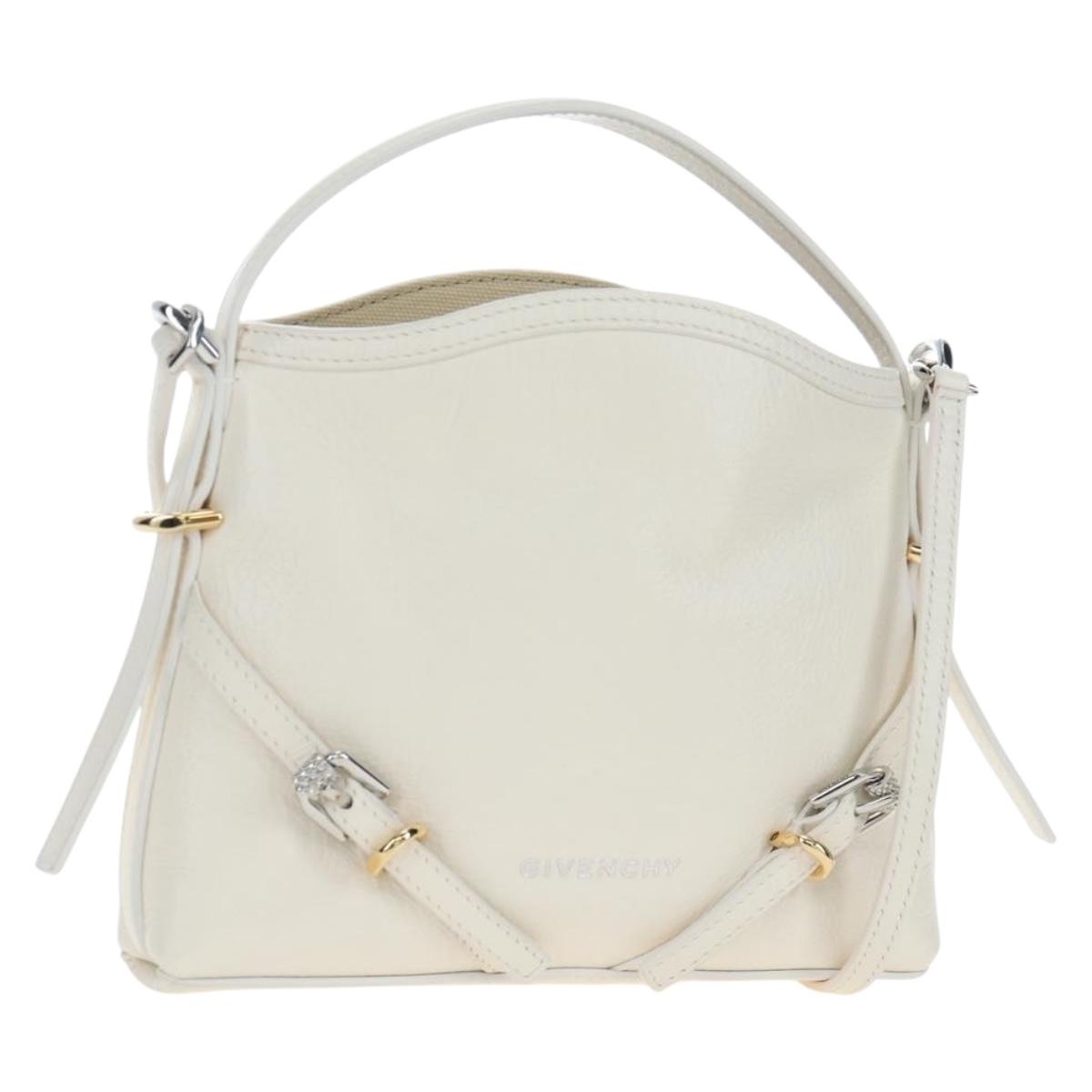GIVENCHY Voyou Shoulder Bag Leather 2way White Silver gold Auth 192539V