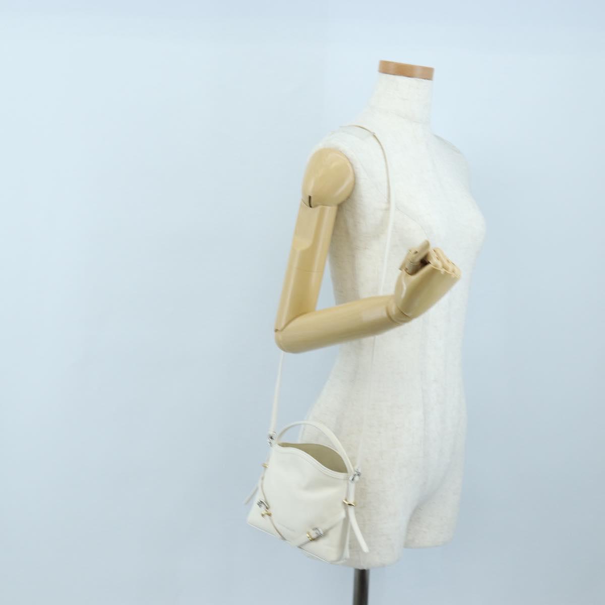 GIVENCHY Voyou Shoulder Bag Leather 2way White Silver gold Auth 192539V