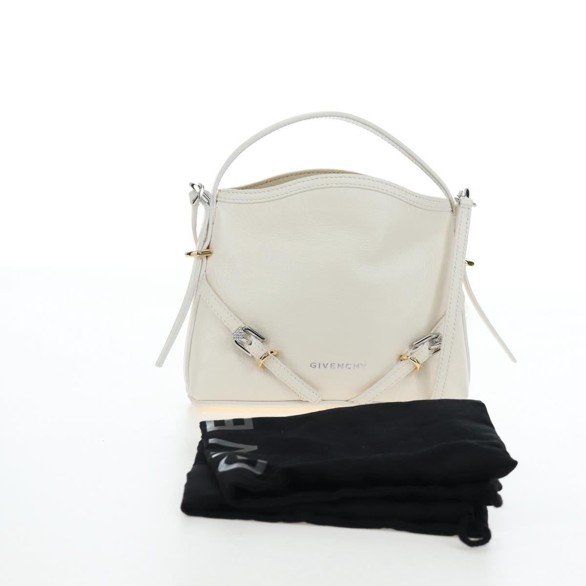 GIVENCHY Voyou Shoulder Bag Leather 2way White Silver gold Auth 192539V