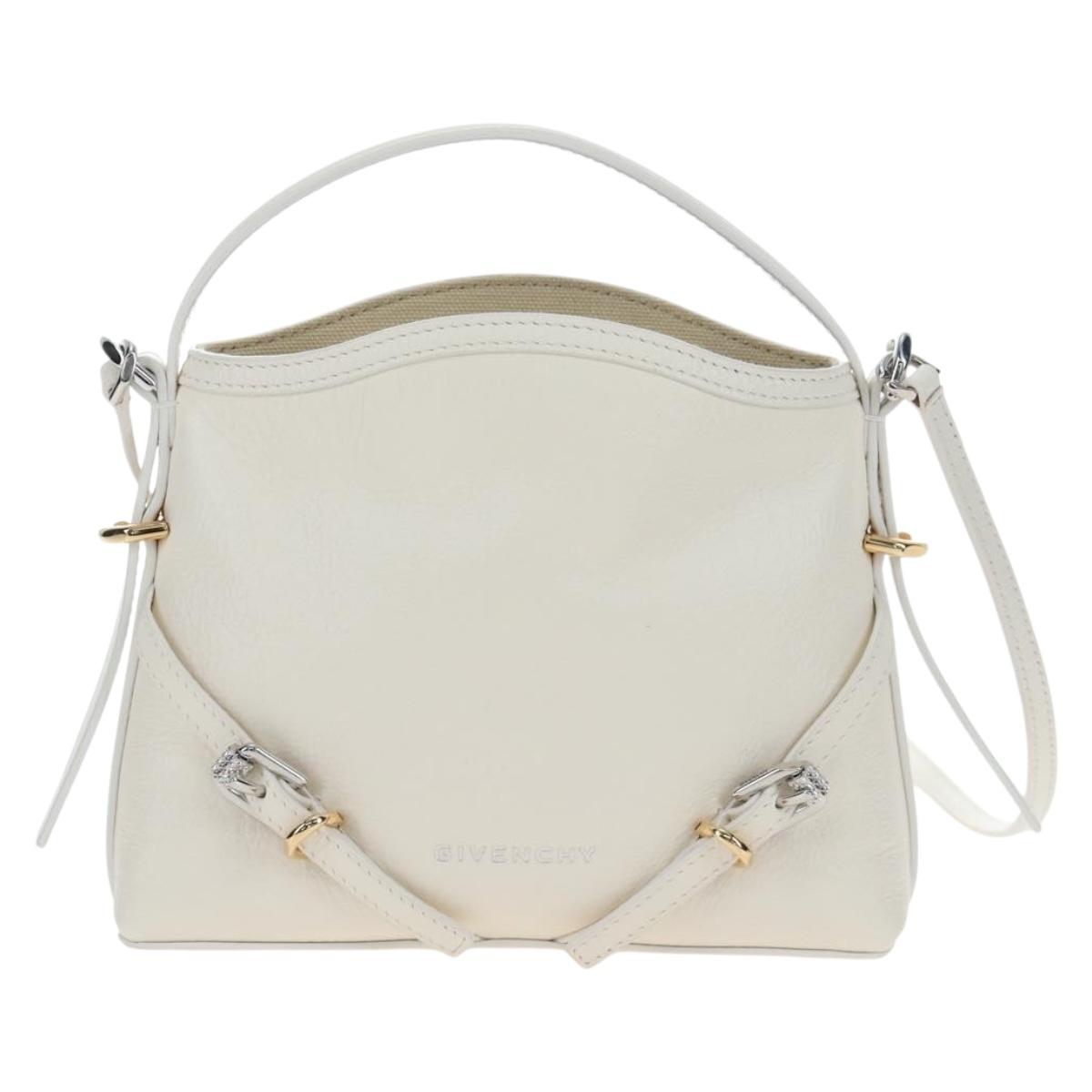 GIVENCHY Voyou Shoulder Bag Leather 2way White Silver gold Auth 192539V