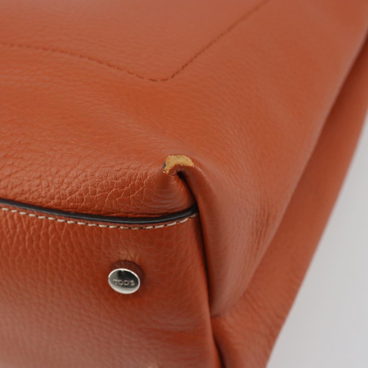TOD'S Hand Bag Leather 2way Orange Silver Auth 192540V